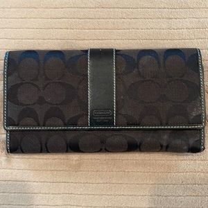 COACH Black Signature Large Checkbook Wallet